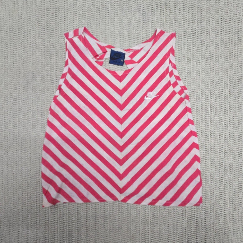 Vintage Nike Tank Top Girls Medium Pink Chevron Stripe Sleeveless Logo Shirt